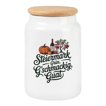  Steiermark Griin Gschmackig Guat Kürbis Apfelbaum - Keksdose mit Holzdeckel - Weiß - Vorne