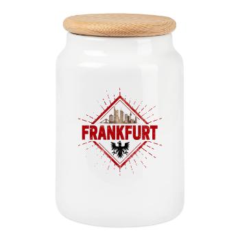 Frankfurt City Germany skyline retro souvenir - Cookie Jar with Wooden Lid - white - Front