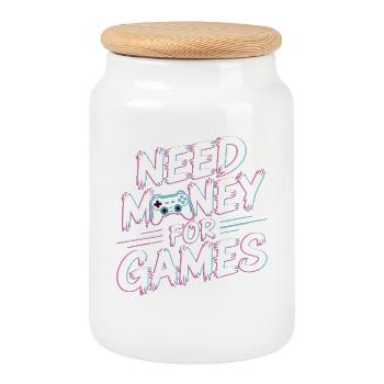 Need Money for Games – Gamer Gaming Spruch - Cookie Jar with Wooden Lid - white - Front