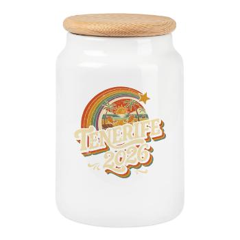 Tenerife 2026 Retro Strandzauber - Keksdose mit Holzdeckel - Weiß - Vorne