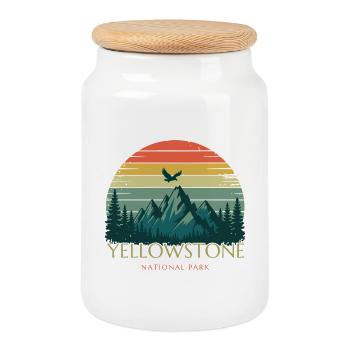 Yellowstone National Park - Cookie Jar with Wooden Lid - white - Front