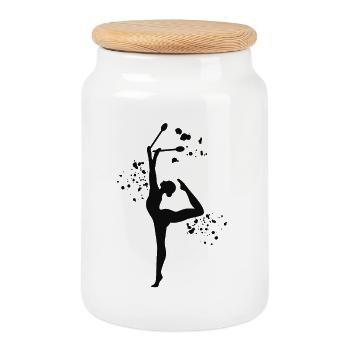 Gymnast With Clubs Rhythmic Gymnastics - Cookie Jar with Wooden Lid - white - Front