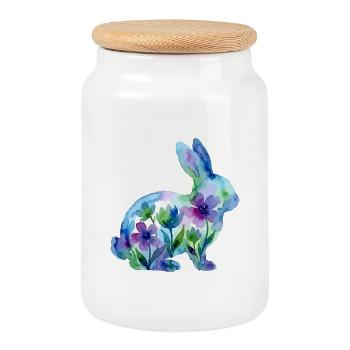 Aquarelle de Pâques Bunny Colorée - Boîte à biscuits avec couvercle en bois - blanc - Devant