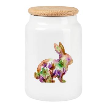 Aquarelle de Pâques Bunny Colorée - Boîte à biscuits avec couvercle en bois - blanc - Devant