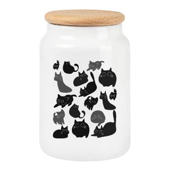 Montage du chat de minuit - Boîte à biscuits avec couvercle en bois - blanc - Devant