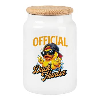 Official Duck Hunter Rubber Duck Duck Lover - Cookie Jar with Wooden Lid - white - Front