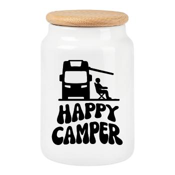 Campeur Happy - Boîte à biscuits avec couvercle en bois - blanc - Devant