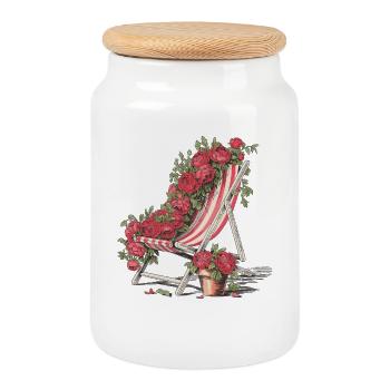 Chaise longue vintage avec une chemise fleurie - Boîte à biscuits avec couvercle en bois - blanc - Devant