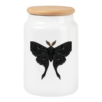 Moon Moth Moth Gothic Tattoo - Cookie Jar with Wooden Lid - white - Front