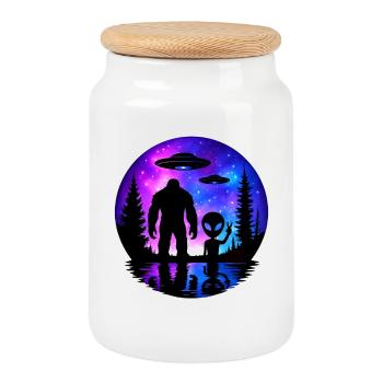 Alien Bigfoot UFO Sasquatch Believers Raumschiff - Keksdose mit Holzdeckel - Weiß - Vorne
