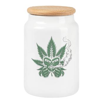 Weed Shirt – Cannabis Blatt Gesicht Kiffer - Keksdose mit Holzdeckel - Weiß - Vorne