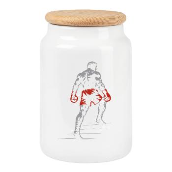 Boxer in Boxing Gloves - Cookie Jar with Wooden Lid - white - Front