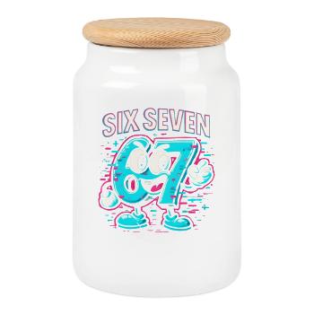 Six Seven 67 Meme Glitch Mascotte Italian Brainrot - Boîte à biscuits avec couvercle en bois - blanc - Devant
