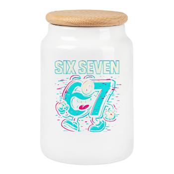 Six Seven 67 Meme Glitch Mascotte Italian Brainrot - Boîte à biscuits avec couvercle en bois - blanc - Devant