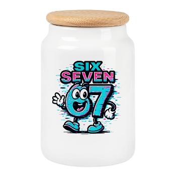 Six Seven 67 Meme Glitch Mascotte Italian Brainrot - Boîte à biscuits avec couvercle en bois - blanc - Devant