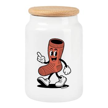 Dessin animé Socks Hero au look rétro - Boîte à biscuits avec couvercle en bois - blanc - Devant