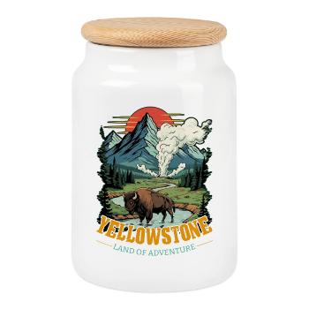 Land des Abenteuers Yellowstone Nationalpark - Keksdose mit Holzdeckel - Weiß - Vorne
