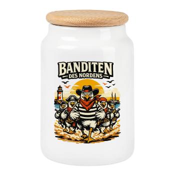 Banditen des Nordens Möwen Fischbrötchen Diebe - Keksdose mit Holzdeckel - Weiß - Vorne