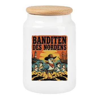 Banditen des Nordens Möwen Fischbrötchen Diebe - Keksdose mit Holzdeckel - Weiß - Vorne