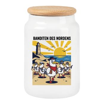 Banditen des Nordens Möwen Fischbrötchen Diebe - Keksdose mit Holzdeckel - Weiß - Vorne