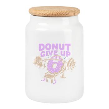 Donut Give Up - Lustiges Fitness Training - Keksdose mit Holzdeckel - Weiß - Vorne