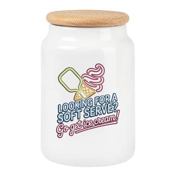 Pickleball Player Looking For Soft Serve Dinking - Cookie Jar with Wooden Lid - white - Front
