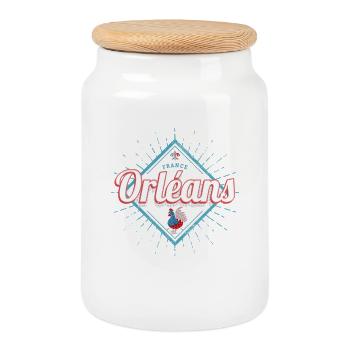 Orléans Loiret Frankreich Hahn Vintage Souvenir - Keksdose mit Holzdeckel - Weiß - Vorne