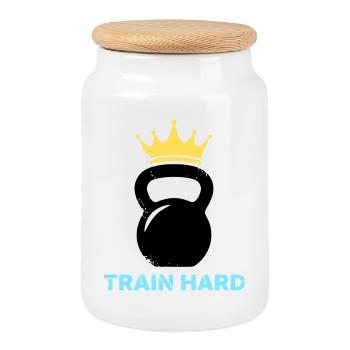 Entraînement à couronne avec kettlebell - Boîte à biscuits avec couvercle en bois - blanc - Devant