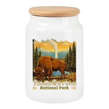 Yellowstone-Nationalpark Buffalo-Camping - Keksdose mit Holzdeckel - Weiß - Vorne