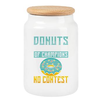 Restauration rapide en donuts - Boîte à biscuits avec couvercle en bois - blanc - Devant