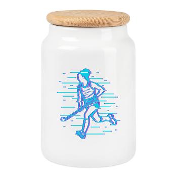 Joueur de hockey - Boîte à biscuits avec couvercle en bois - blanc - Devant