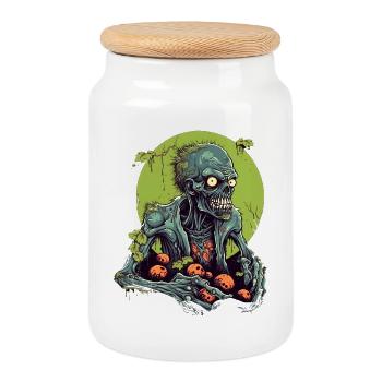 Halloween - Zombie - Horreur - Sorcière - Boîte à biscuits avec couvercle en bois - blanc - Devant