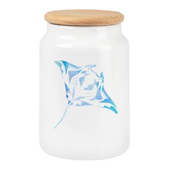 MantaRayBlue - Cookie Jar with Wooden Lid - white - Front