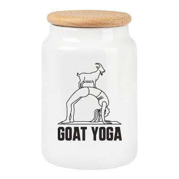Goat Yoga - Lustiges Ziege Yoga Fitness Design - Keksdose mit Holzdeckel - Weiß - Vorne