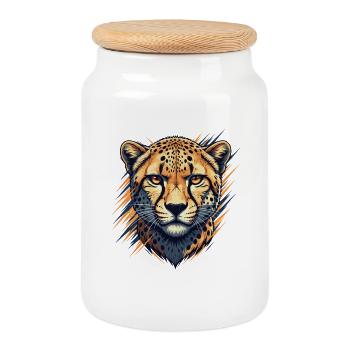 Style Pinceau Néon Tête de Guépard - Boîte à biscuits avec couvercle en bois - blanc - Devant