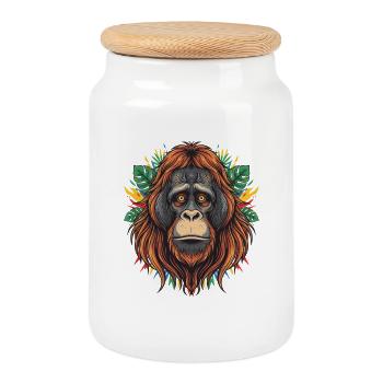 Tropical Orangutan Head - Cookie Jar with Wooden Lid - white - Front
