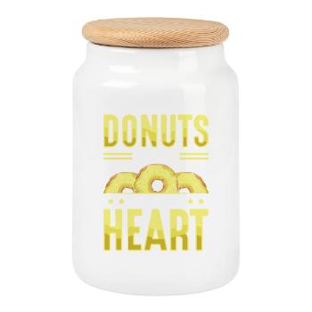 Restauration rapide en donuts - Boîte à biscuits avec couvercle en bois - blanc - Devant