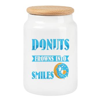 Restauration rapide en donuts - Boîte à biscuits avec couvercle en bois - blanc - Devant