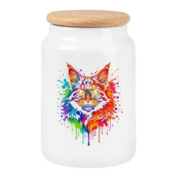 Néon du Maine Coon | Art du chat Pop Art - Boîte à biscuits avec couvercle en bois - blanc - Devant