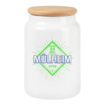 Mühlheim Ruhr Stadt Deutschland Retro Zeche - Keksdose mit Holzdeckel - Weiß - Vorne