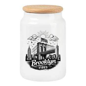 Brooklyn Vibes New York City Urban Skyline - Cookie Jar with Wooden Lid - white - Front