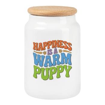 Vet Tech Happiness Is A Warm Puppy Pet Care Tech - Keksdose mit Holzdeckel - Weiß - Vorne