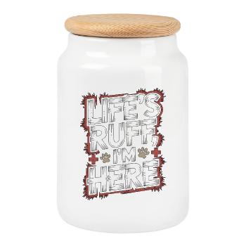 Vet Tech Life's Ruff I'm Here Veterinary Assistant - Cookie Jar with Wooden Lid - white - Front