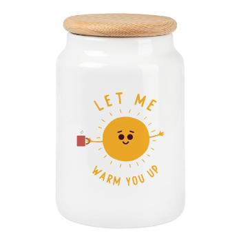 Costume de dessin animé Soleil mignon Soleil Laisse-moi te réchauffer - Boîte à biscuits avec couvercle en bois - blanc - Devant