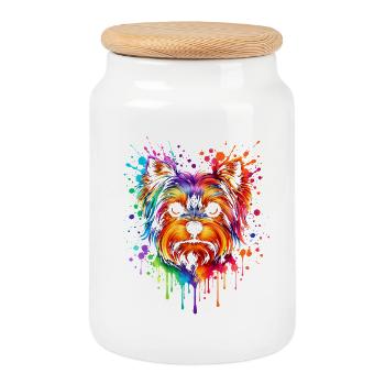 Yorkie | Terrier Pop Art - Keksdose mit Holzdeckel - Weiß - Vorne