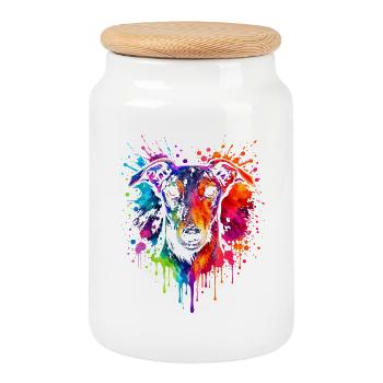 Greyhound | Windhund Pop Art - Keksdose mit Holzdeckel - Weiß - Vorne