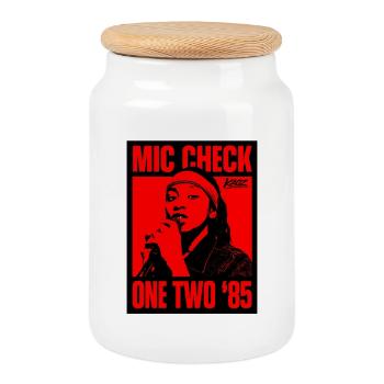 Mic Check One Two '85 Portrait - Cookie Jar with Wooden Lid - white - Front