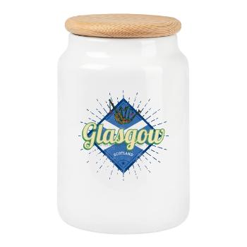 Glasgow UK Stadt Schottland Dudelsack Souvenir - Keksdose mit Holzdeckel - Weiß - Vorne