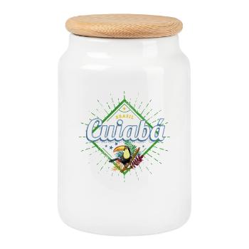 Cuiaba Mato Grosso Brasilien Retro Tukan Souvenir - Keksdose mit Holzdeckel - Weiß - Vorne