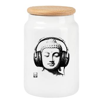 Music Buddha - Cookie Jar with Wooden Lid - white - Front